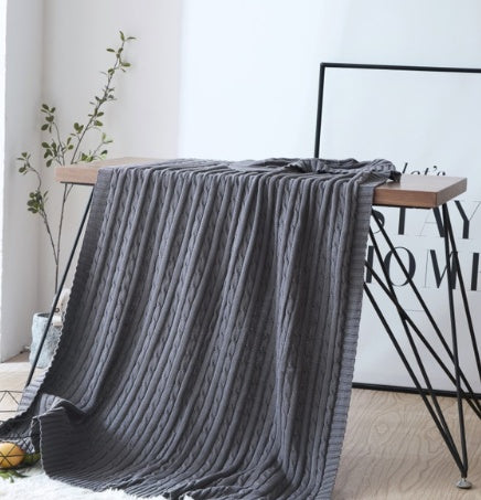 KTX-419347 Cotton Solid Knitted Blanket in Simple Modern Style