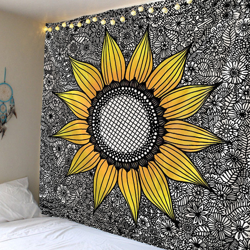 KTX-419859 Polyester Family Hanging Cloth with Floral and Leaf Patterns - Machine Washable Tapestry for Home Decor