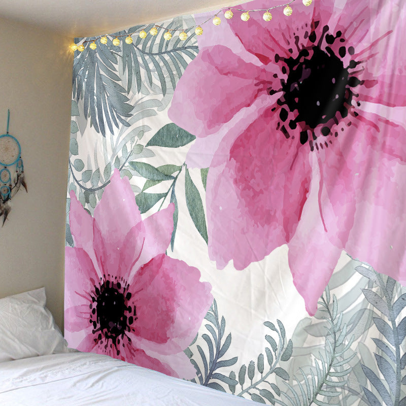 KTX-419859 Polyester Family Hanging Cloth with Floral and Leaf Patterns - Machine Washable Tapestry for Home Decor