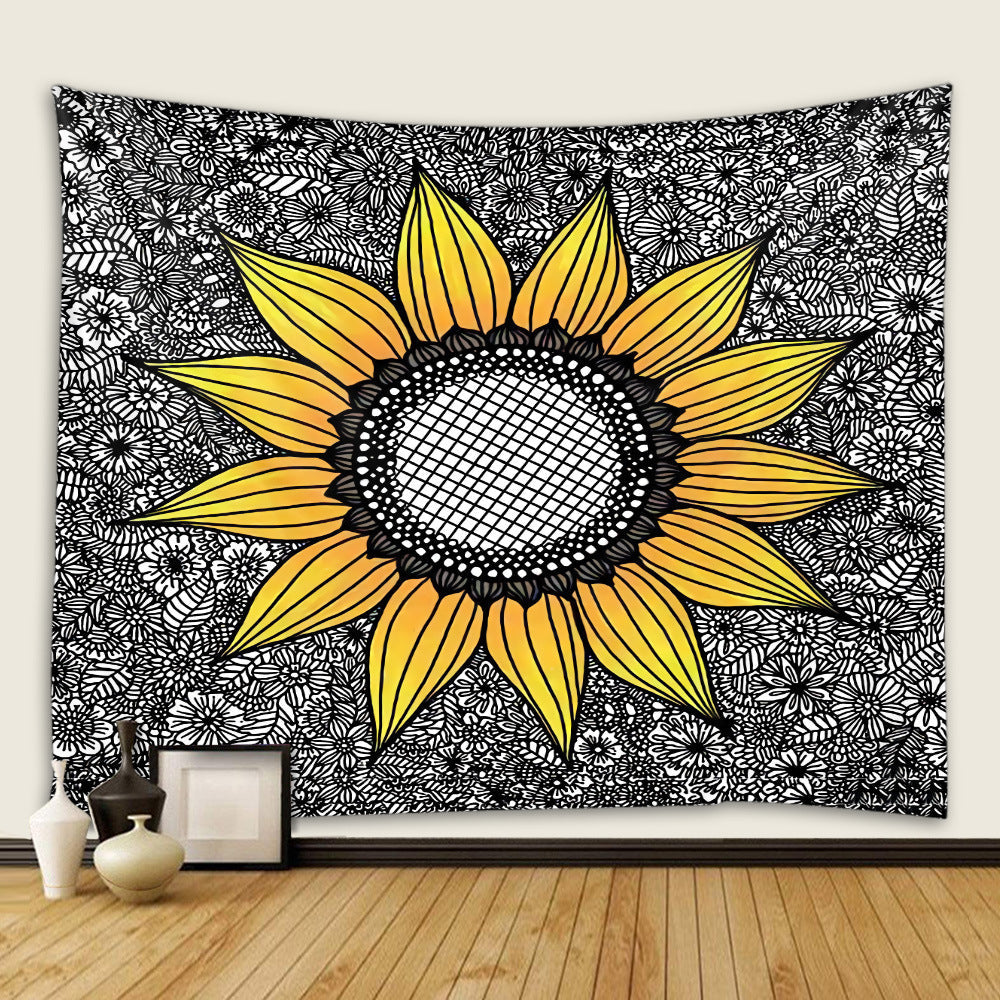 KTX-419859 Polyester Family Hanging Cloth with Floral and Leaf Patterns - Machine Washable Tapestry for Home Decor