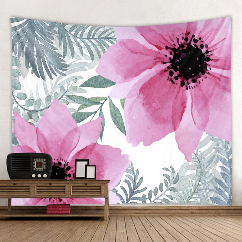 KTX-419859 Polyester Family Hanging Cloth with Floral and Leaf Patterns - Machine Washable Tapestry for Home Decor
