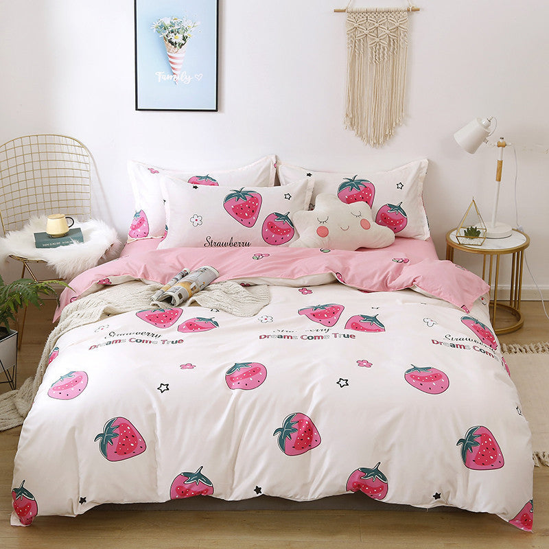 KTX-420499 Brushed Four-Piece Bed Sheet Set with Floral Pattern for Various Bed Sizes