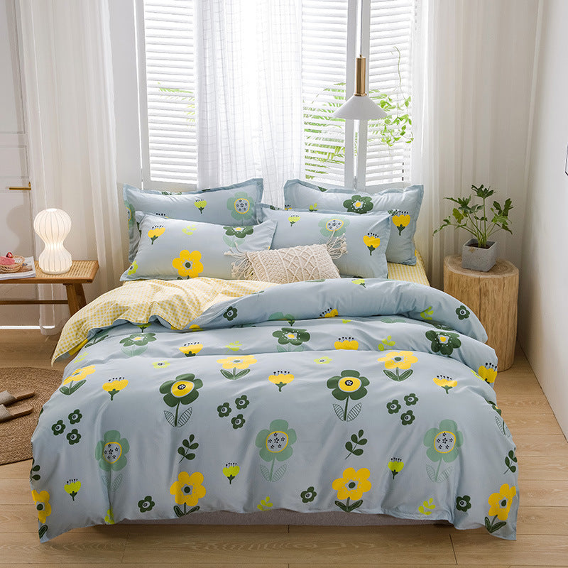 KTX-420499 Brushed Four-Piece Bed Sheet Set with Floral Pattern for Various Bed Sizes