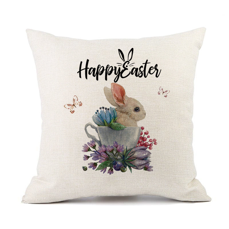 KTX-421011 Spring Festival Rabbit Pattern Linen Pillow Cover - 45x45cm, Multiple Colors Available