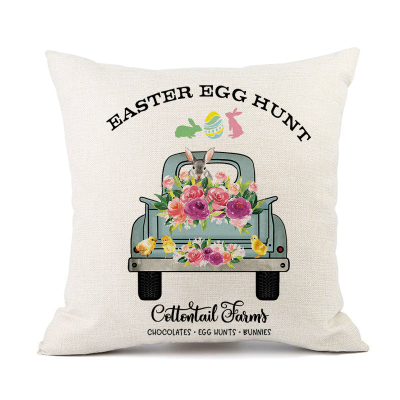 KTX-421011 Spring Festival Rabbit Pattern Linen Pillow Cover - 45x45cm, Multiple Colors Available