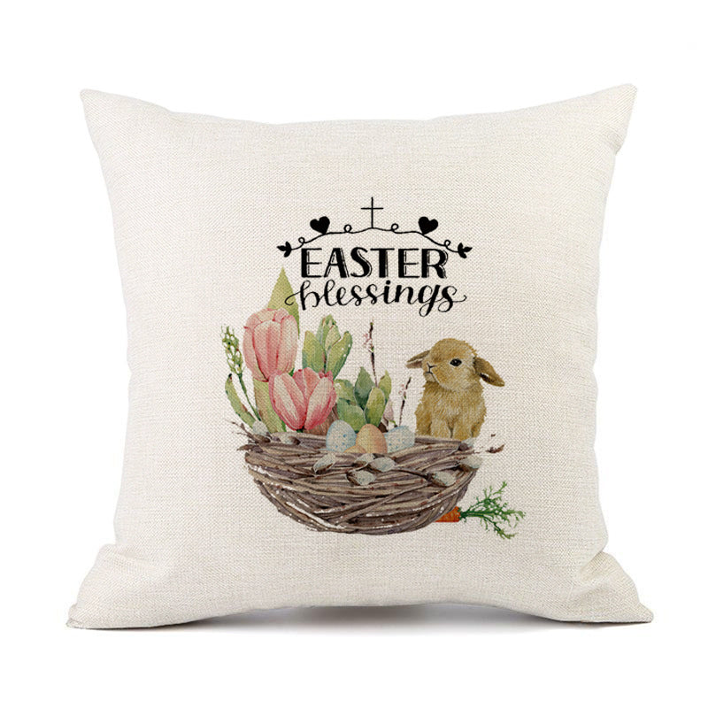 KTX-421011 Spring Festival Rabbit Pattern Linen Pillow Cover - 45x45cm, Multiple Colors Available