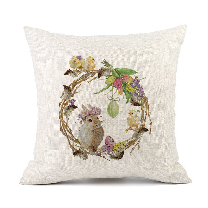 KTX-421011 Spring Festival Rabbit Pattern Linen Pillow Cover - 45x45cm, Multiple Colors Available