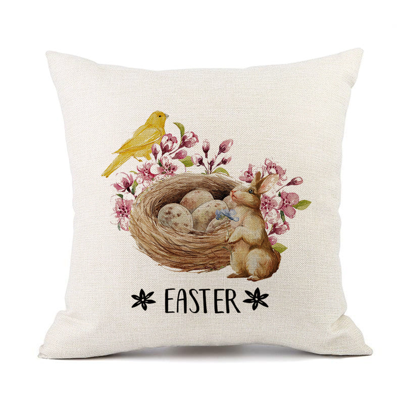 KTX-421011 Spring Festival Rabbit Pattern Linen Pillow Cover - 45x45cm, Multiple Colors Available