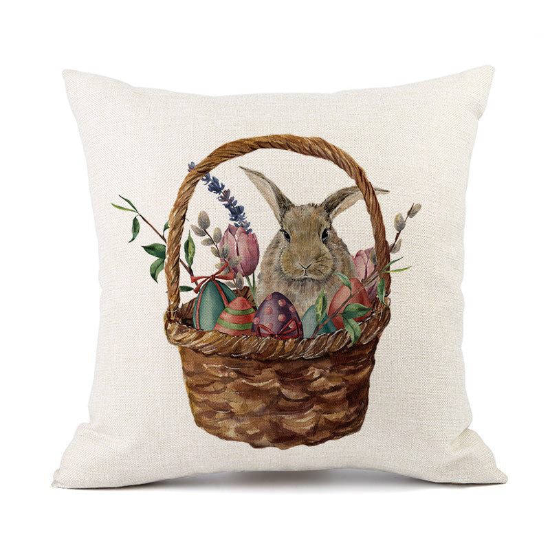 KTX-421011 Spring Festival Rabbit Pattern Linen Pillow Cover - 45x45cm, Multiple Colors Available