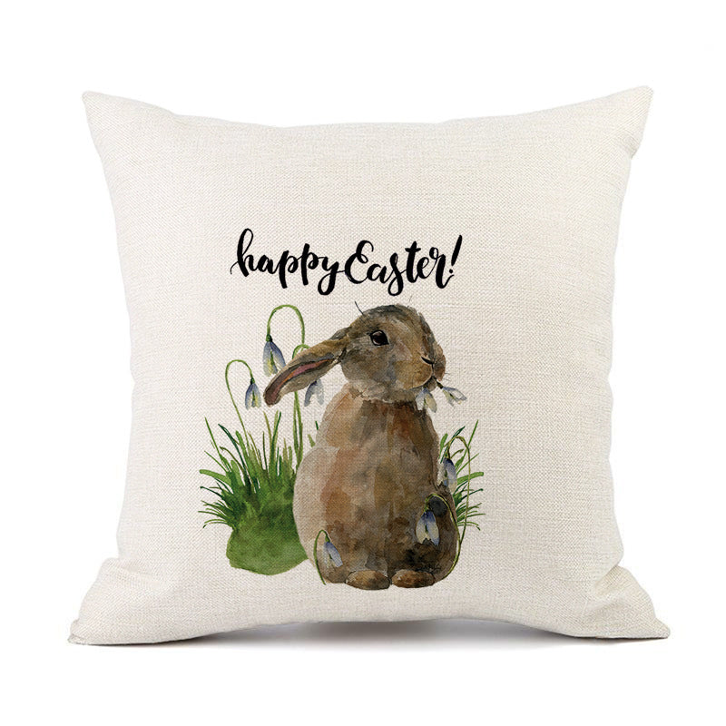KTX-421011 Spring Festival Rabbit Pattern Linen Pillow Cover - 45x45cm, Multiple Colors Available