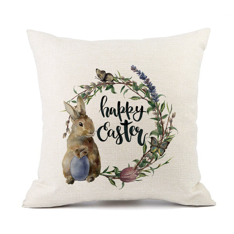 KTX-421011 Spring Festival Rabbit Pattern Linen Pillow Cover - 45x45cm, Multiple Colors Available