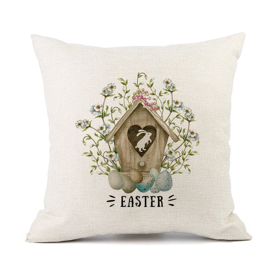 KTX-421011 Spring Festival Rabbit Pattern Linen Pillow Cover - 45x45cm, Multiple Colors Available