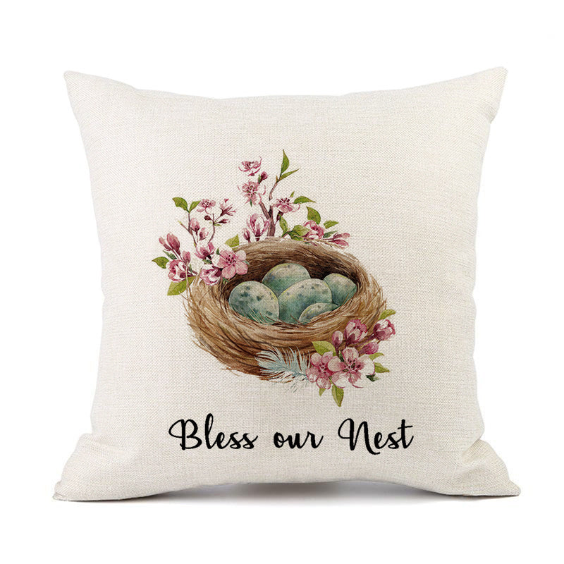 KTX-421011 Spring Festival Rabbit Pattern Linen Pillow Cover - 45x45cm, Multiple Colors Available