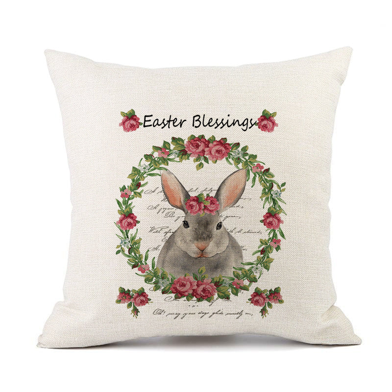 KTX-421011 Spring Festival Rabbit Pattern Linen Pillow Cover - 45x45cm, Multiple Colors Available
