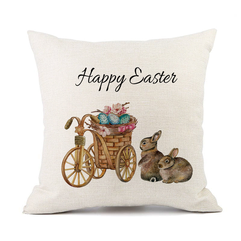KTX-421011 Spring Festival Rabbit Pattern Linen Pillow Cover - 45x45cm, Multiple Colors Available