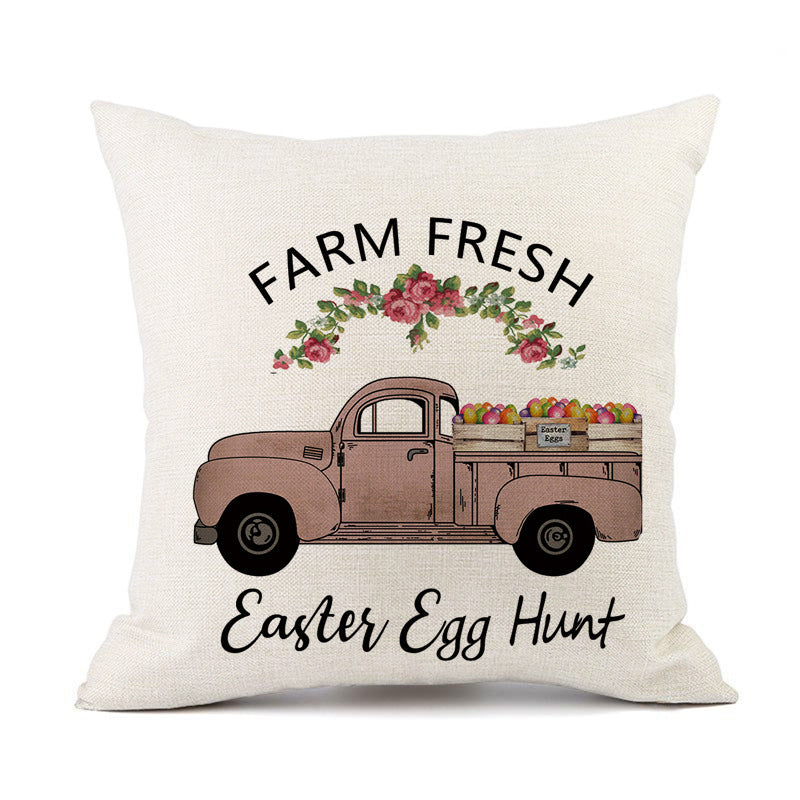 KTX-421011 Spring Festival Rabbit Pattern Linen Pillow Cover - 45x45cm, Multiple Colors Available