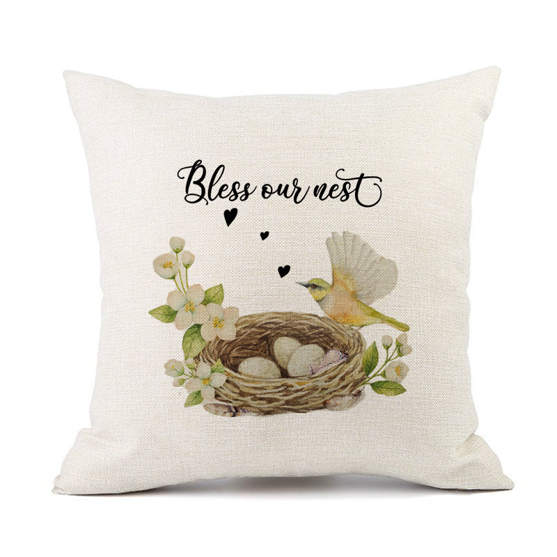 KTX-421011 Spring Festival Rabbit Pattern Linen Pillow Cover - 45x45cm, Multiple Colors Available