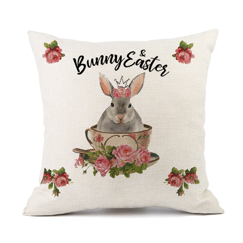 KTX-421011 Spring Festival Rabbit Pattern Linen Pillow Cover - 45x45cm, Multiple Colors Available