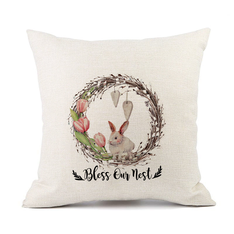 KTX-421011 Spring Festival Rabbit Pattern Linen Pillow Cover - 45x45cm, Multiple Colors Available