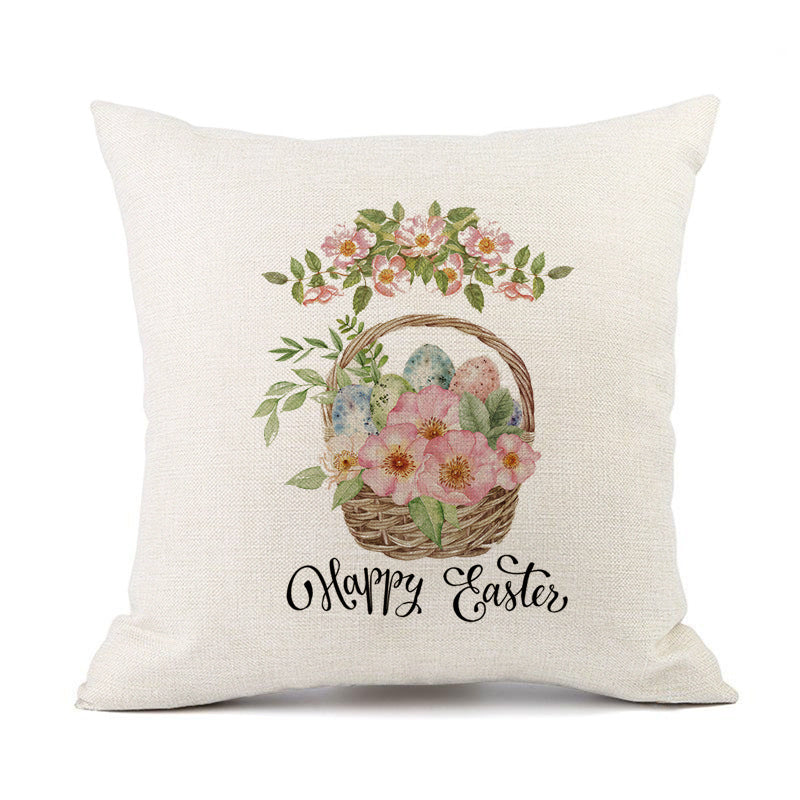 KTX-421011 Spring Festival Rabbit Pattern Linen Pillow Cover - 45x45cm, Multiple Colors Available