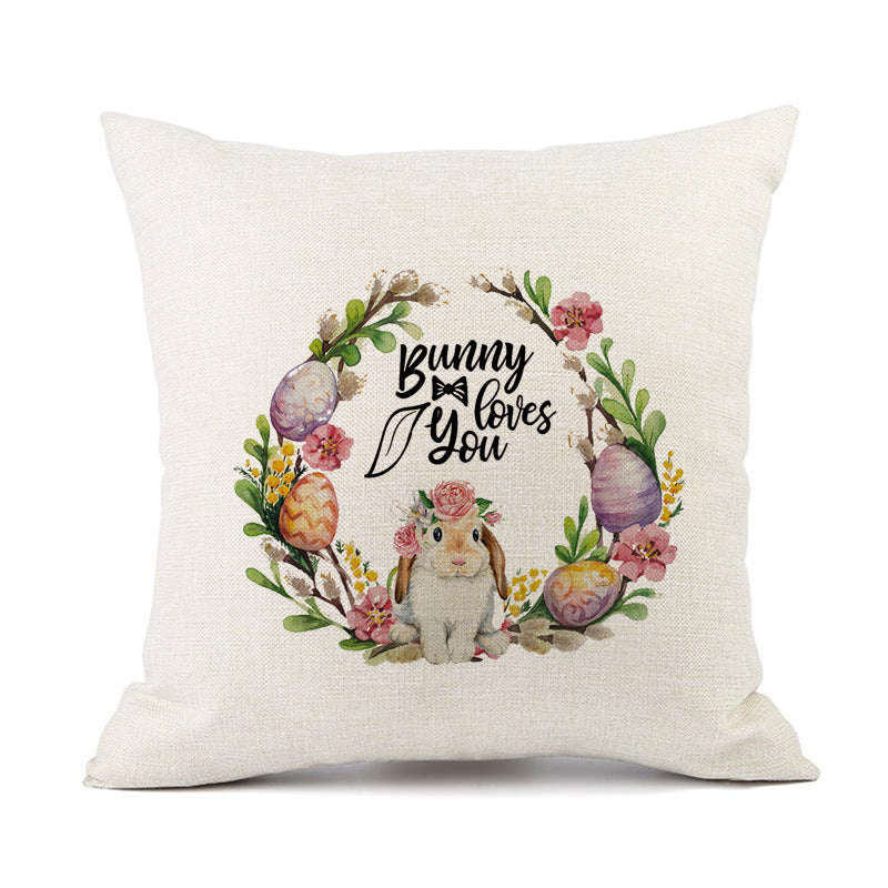 KTX-421011 Spring Festival Rabbit Pattern Linen Pillow Cover - 45x45cm, Multiple Colors Available