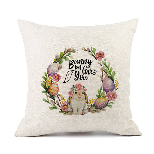 KTX-421011 Spring Festival Rabbit Pattern Linen Pillow Cover - 45x45cm, Multiple Colors Available