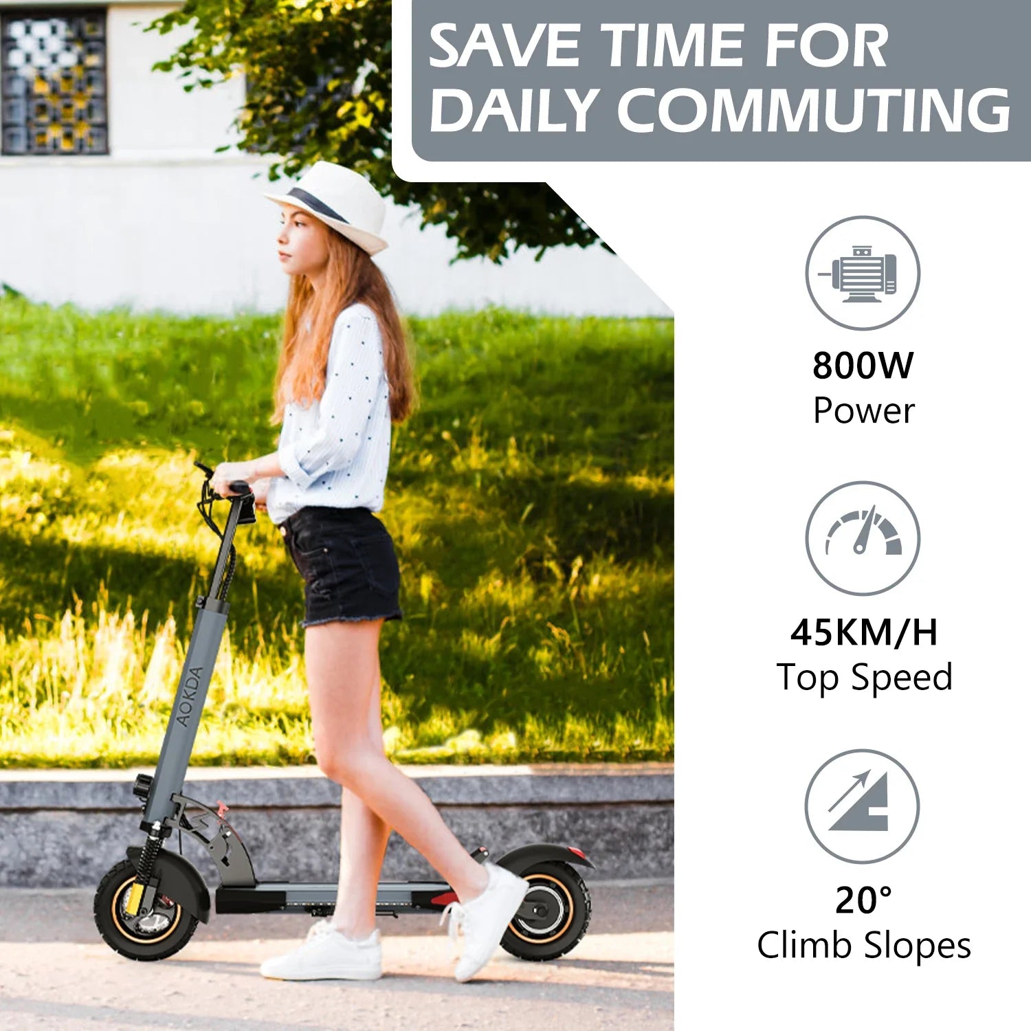 KTX-421203 800W 10-Inch Foldable Electric Scooter with 15-25km Range and 45km/h Speed Limit