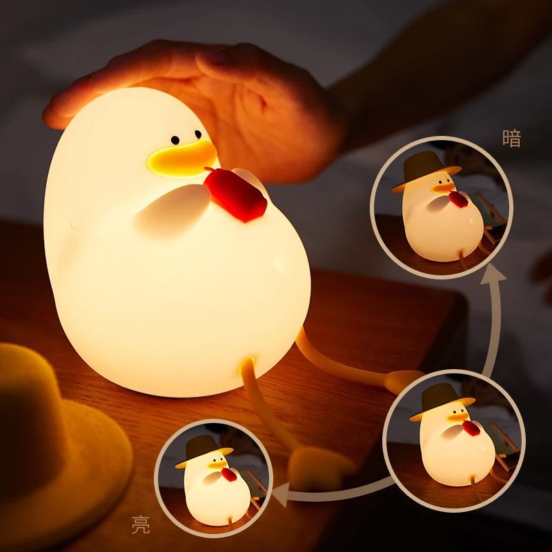 KTX-422803 Rechargeable LED Duck Night Light - Dimmable Silicone Bedside Lamp for Kids' Room Decor