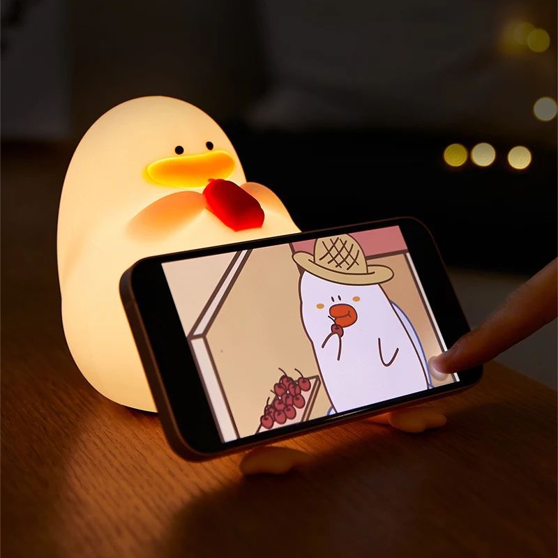 KTX-422803 Rechargeable LED Duck Night Light - Dimmable Silicone Bedside Lamp for Kids' Room Decor