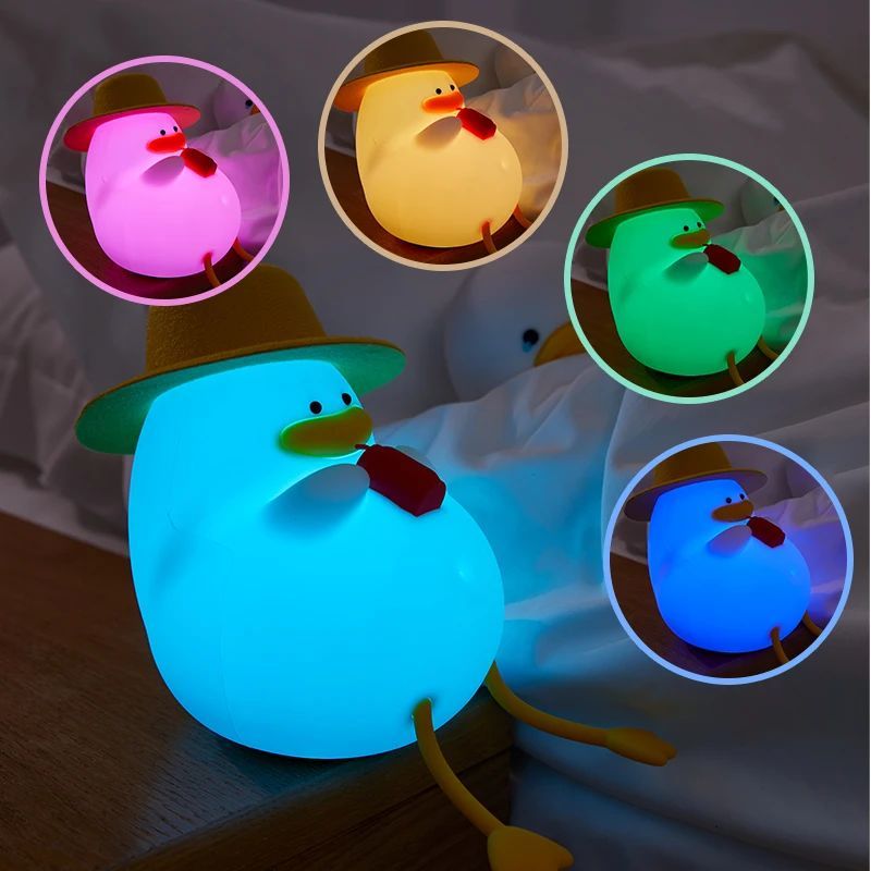 KTX-422803 Rechargeable LED Duck Night Light - Dimmable Silicone Bedside Lamp for Kids' Room Decor
