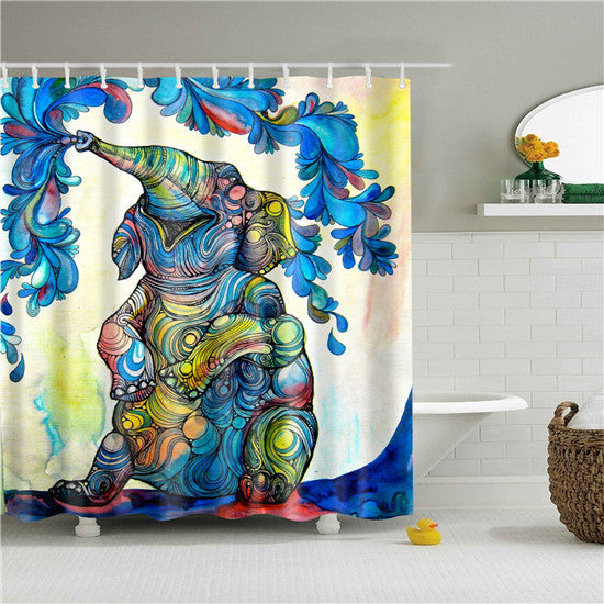 KTX-423315 Waterproof 3D Elephant Pattern Polyester Shower Curtain with Copper Buckles and Hooks