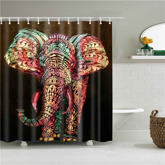 KTX-423315 Waterproof 3D Elephant Pattern Polyester Shower Curtain with Copper Buckles and Hooks