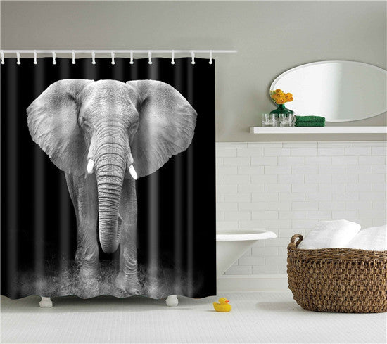 KTX-423315 Waterproof 3D Elephant Pattern Polyester Shower Curtain with Copper Buckles and Hooks