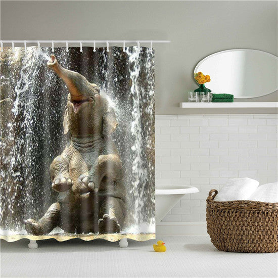 KTX-423315 Waterproof 3D Elephant Pattern Polyester Shower Curtain with Copper Buckles and Hooks