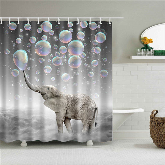 KTX-423315 Waterproof 3D Elephant Pattern Polyester Shower Curtain with Copper Buckles and Hooks