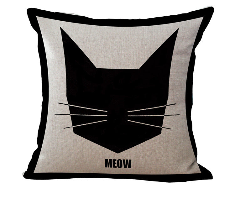 KTX-424019 Black and White Cat Printed Cotton Linen Sofa Pillowcase – Decorative 45x45 Cushion Cover