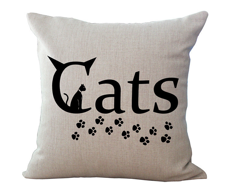KTX-424019 Black and White Cat Printed Cotton Linen Sofa Pillowcase – Decorative 45x45 Cushion Cover