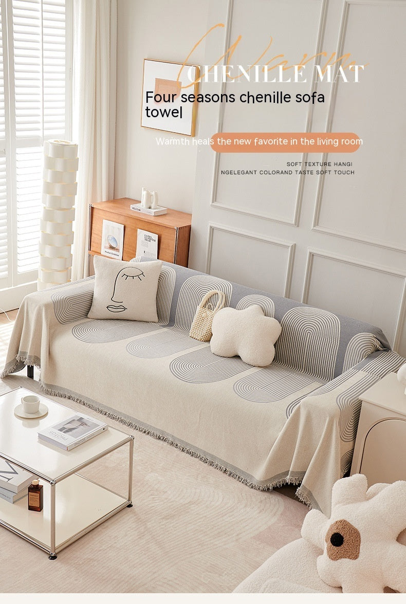 KTX-424403 Universal Chenille Sofa Cover in Stripes - Multiple Sizes Available