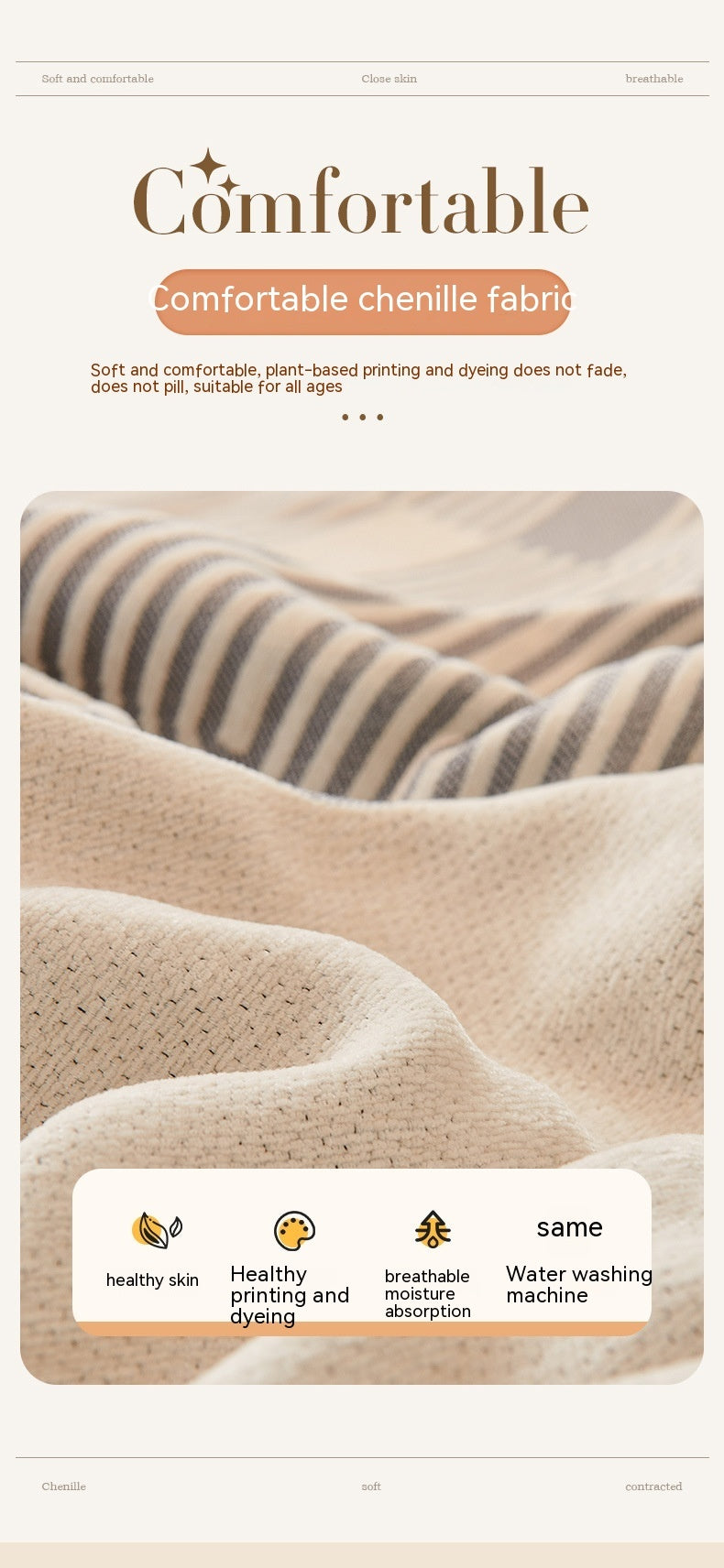 KTX-424403 Universal Chenille Sofa Cover in Stripes - Multiple Sizes Available