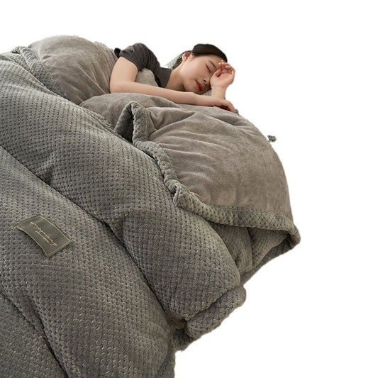 KTX-424467 Cozy Velvet Bed Sheet and Quilt Cover Set in Solid Colors, Multiple Sizes Available