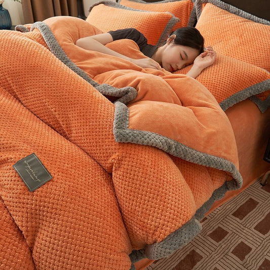 KTX-424467 Cozy Velvet Bed Sheet and Quilt Cover Set in Solid Colors, Multiple Sizes Available