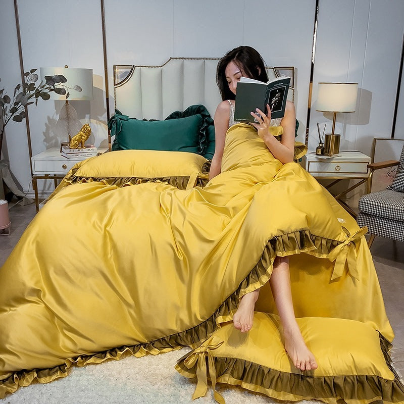 KTX-424787 Summer Ice Silk Four-Piece Bedding Set in Multiple Colors - Includes Quilt Cover, Pillowcases, and Sheets for 1.2m to 2.0m Beds