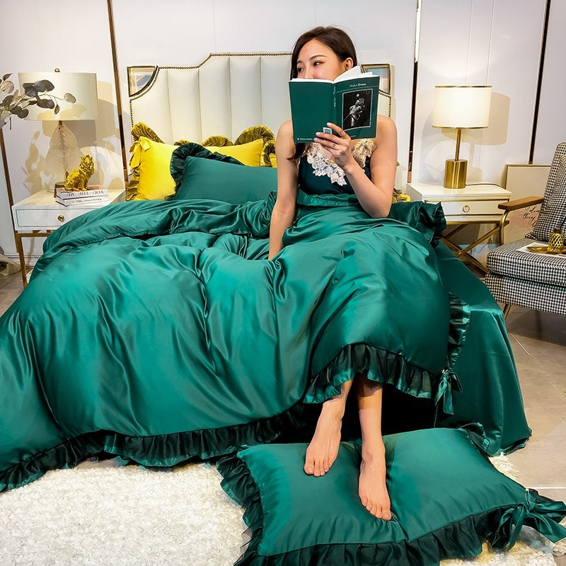 KTX-424787 Summer Ice Silk Four-Piece Bedding Set in Multiple Colors - Includes Quilt Cover, Pillowcases, and Sheets for 1.2m to 2.0m Beds