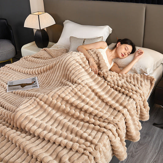 KTX-425939 Double-Sided Rabbit Plush Blanket for Home, Office, and Nap - Various Sizes and Colors Available