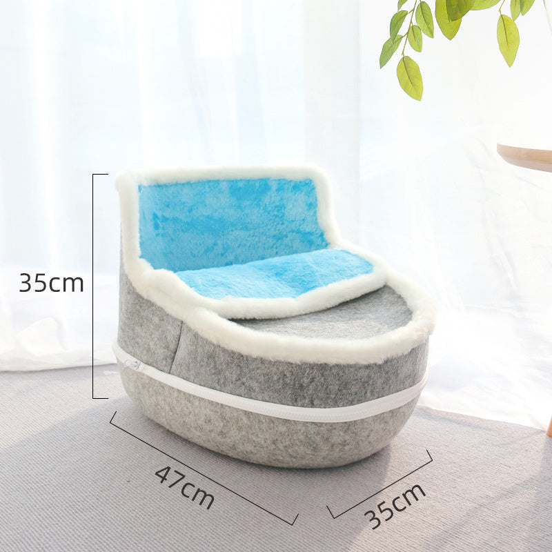 KTX-426067 Washable Semi-Closed Summer Felt Nest Bed for Cats and Dogs in Pumpkin Style