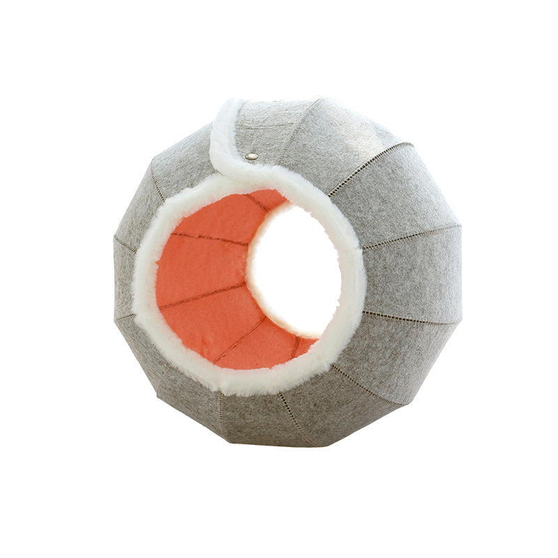 KTX-426067 Washable Semi-Closed Summer Felt Nest Bed for Cats and Dogs in Pumpkin Style