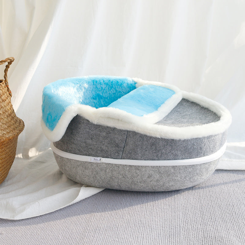 KTX-426067 Washable Semi-Closed Summer Felt Nest Bed for Cats and Dogs in Pumpkin Style