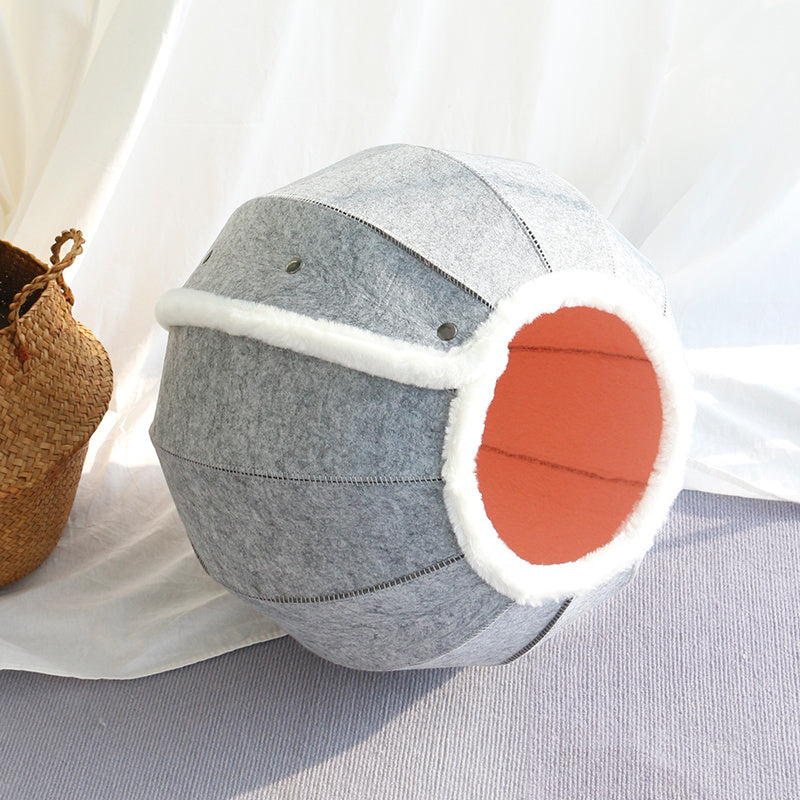 KTX-426067 Washable Semi-Closed Summer Felt Nest Bed for Cats and Dogs in Pumpkin Style