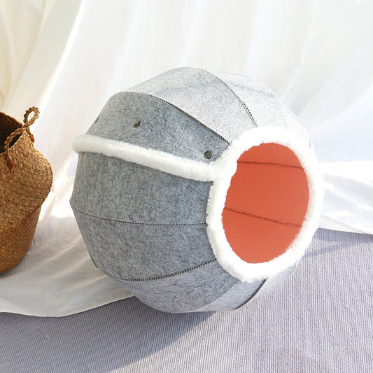 KTX-426067 Washable Semi-Closed Summer Felt Nest Bed for Cats and Dogs in Pumpkin Style