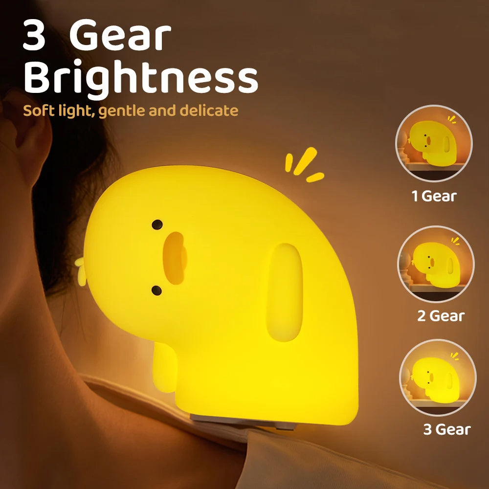 KTX-426707 Cute Silicone Duck LED Night Light - USB Rechargeable Touch Mood Lamp for Kids and Adults, Auto-Off Timer, Soft Bedside Decor